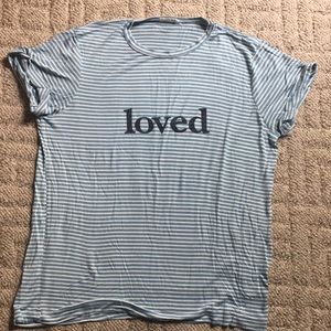 Blue and White Striped “Loved” Tee